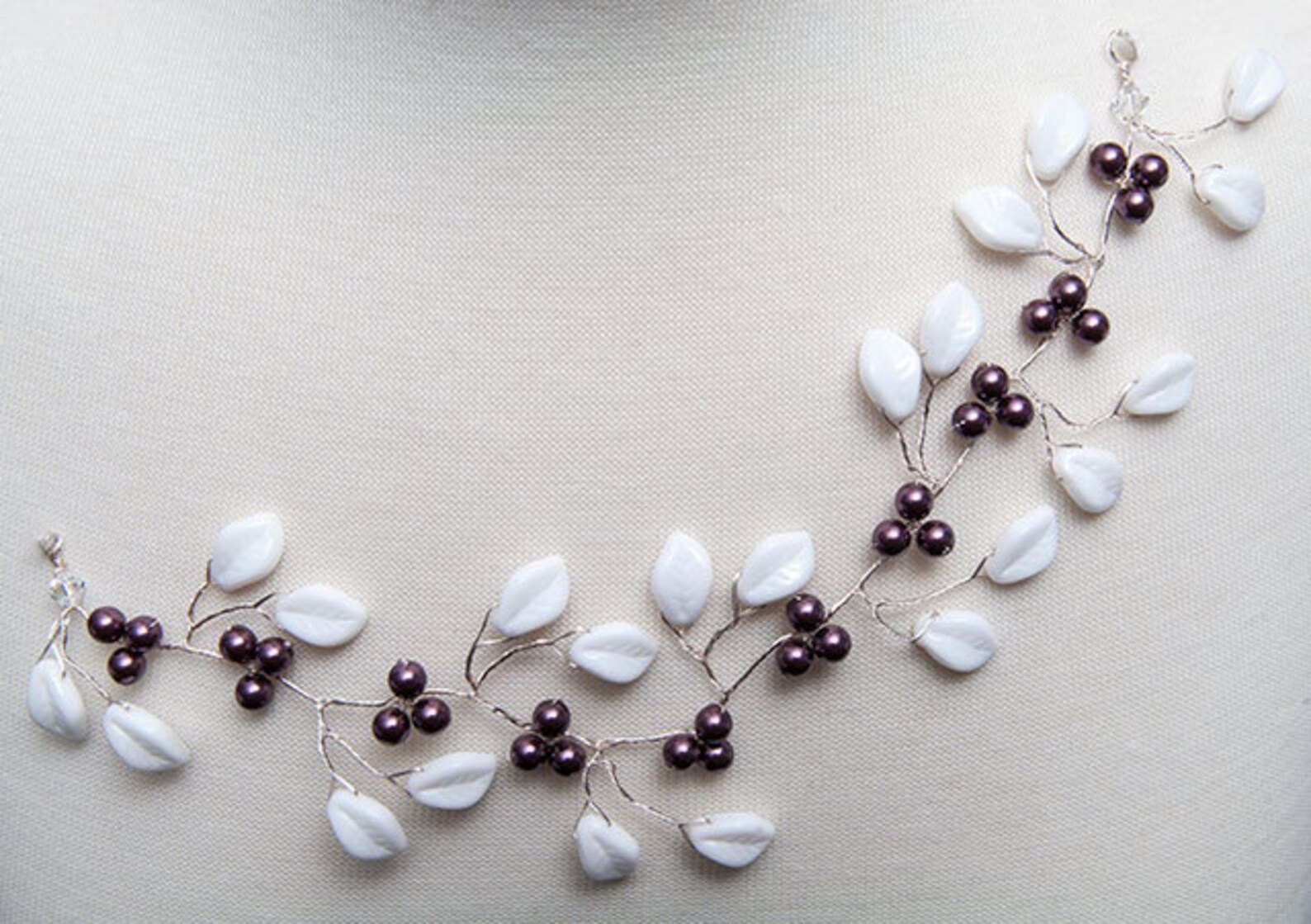 Purple White Bridal Hair Vine Leaf Hair Vine. White Boho Hair Etsy