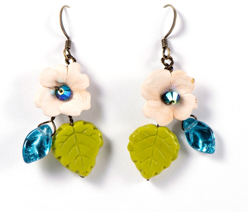 Whimsical Flower Earrings for Women, Fairy Wedding Earrings Dangle, Nature Lover Gift, Cottagecore Earrings, Boho Bridesmaid Earrings image 1