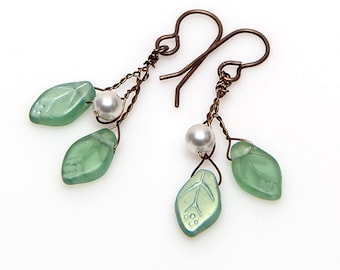 Orecchini Green CottageCore, Orecchini Green Leaf, Orecchini Green Twig, Gioielli Elfi, Orecchini Boho Dangle