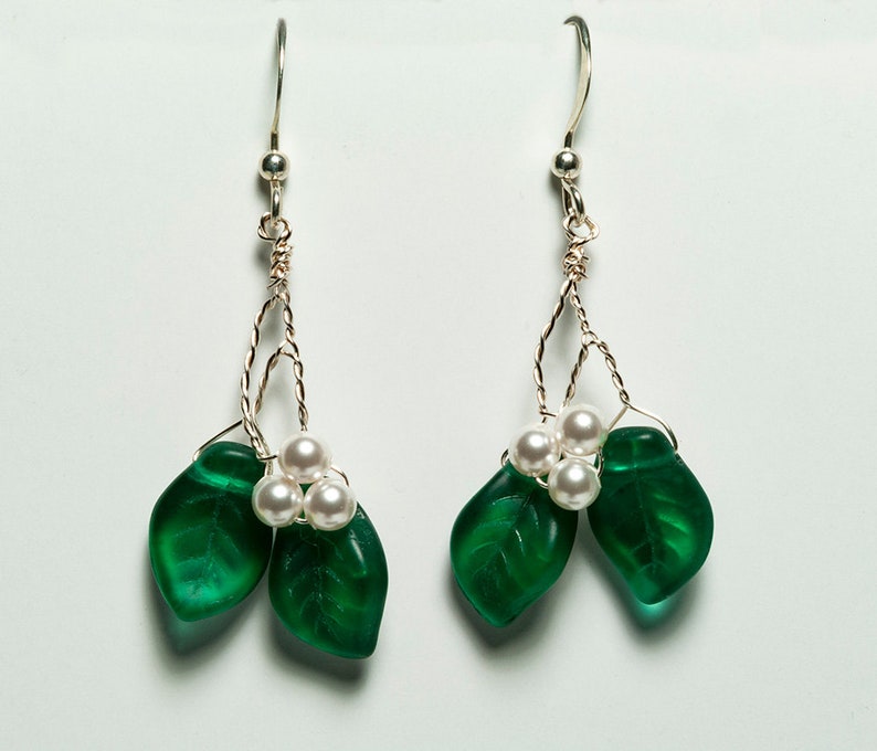 Emerald Green Dangle Earrings, Emerald Green Earrings, Nature Inspired Earrings, Green Leaf Earrings, Gift for Her image 4