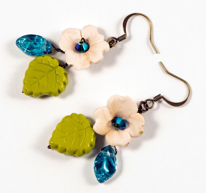 Whimsical Flower Earrings for Women, Fairy Wedding Earrings Dangle, Nature Lover Gift, Cottagecore Earrings, Boho Bridesmaid Earrings image 6