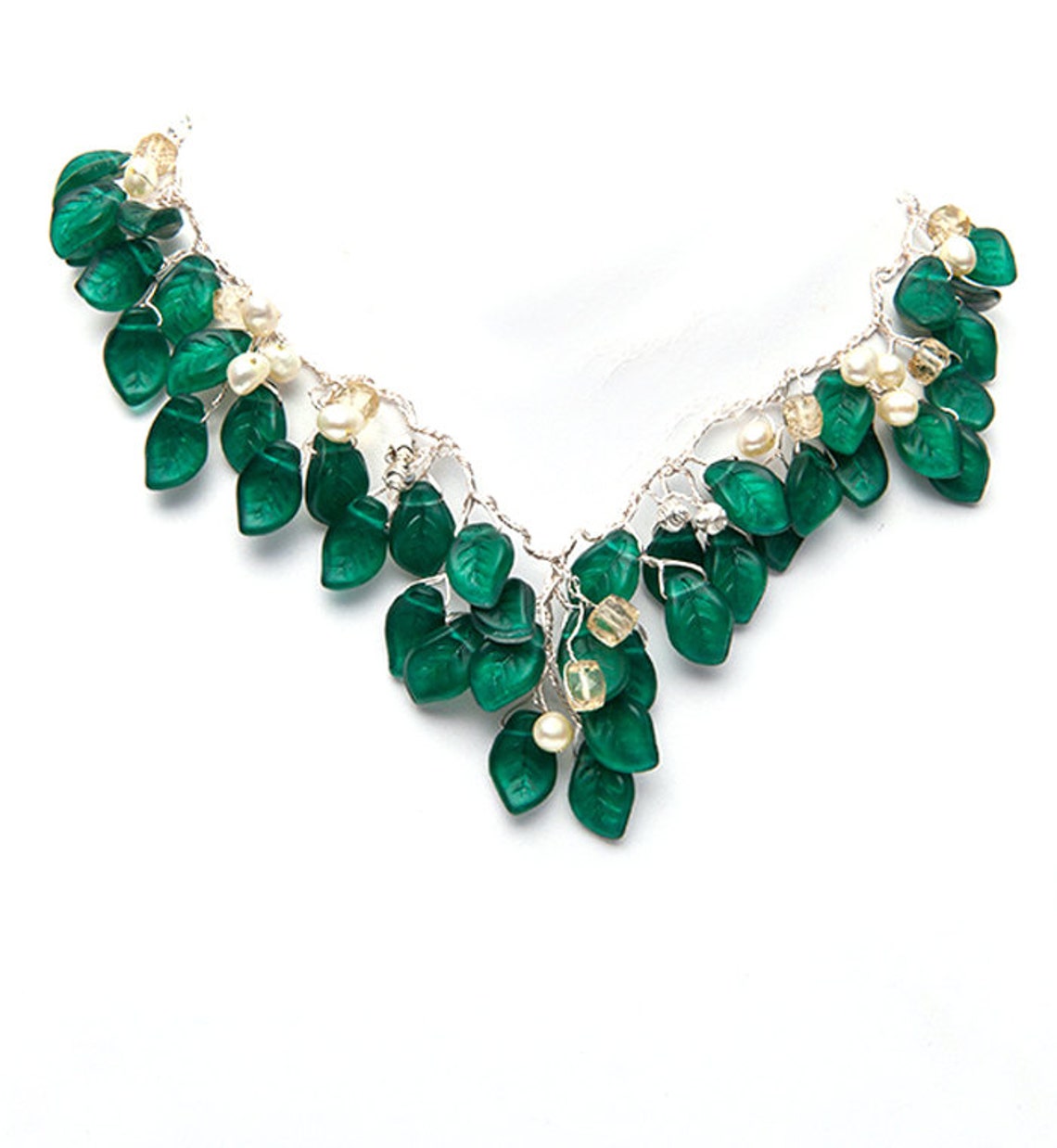 Emerald Green Bib Necklace Vintage Style Necklace Bridal Etsy