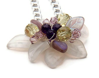 Amethyst Flower Necklace for Women, Fairycore Jewelry, Enchanted Forest Necklace, Plant Mom Gift, Woodland Fairy Jewelry, Nature Lover Gift