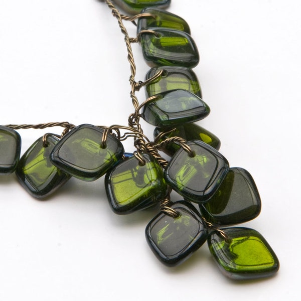 Green Beaded Necklace, Geometric Style Jewelry, Art Deco Jewelry, Fall Jewelry
