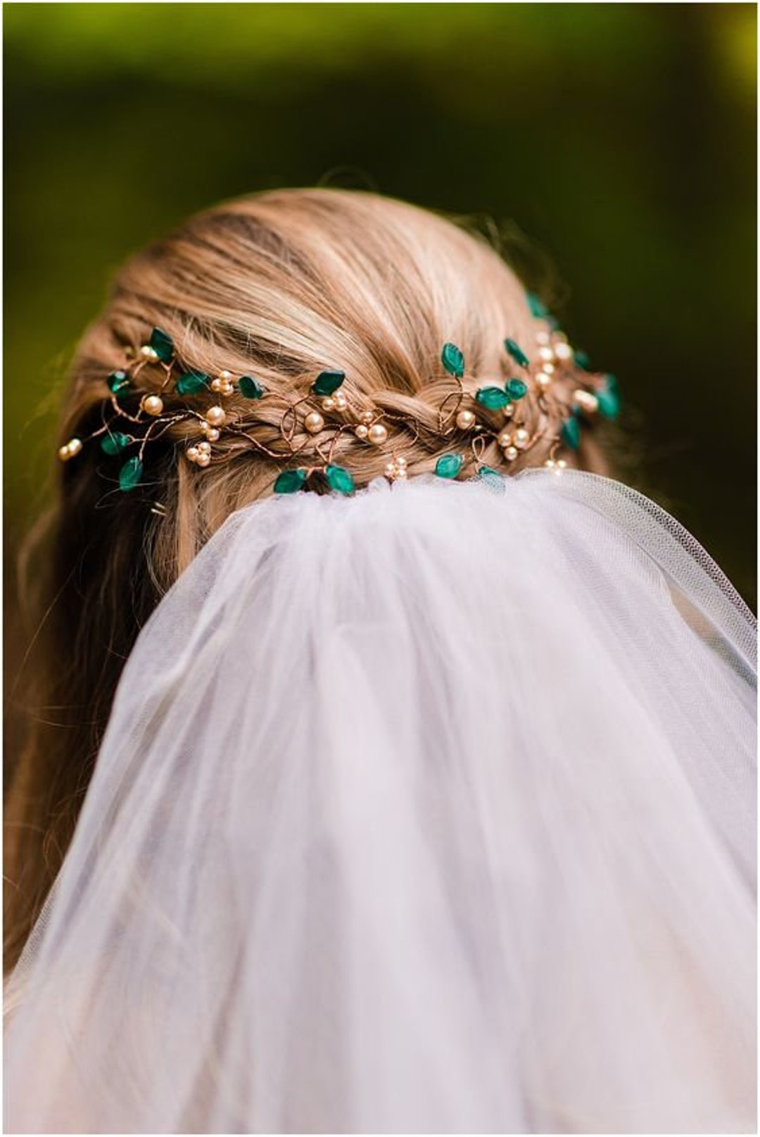 Emerald Green Hair Vine for the Bride, Fairy Wedding Hair  display picture 3
