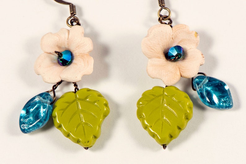 Whimsical Flower Earrings for Women, Fairy Wedding Earrings Dangle, Nature Lover Gift, Cottagecore Earrings, Boho Bridesmaid Earrings image 4