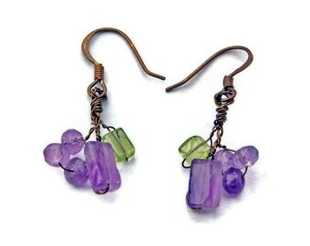 Boho Chic Earrings, Amethyst Dangle Earrings, Cottagecore Jewelry, February Birthstone Earrings, Fairy Jewelry