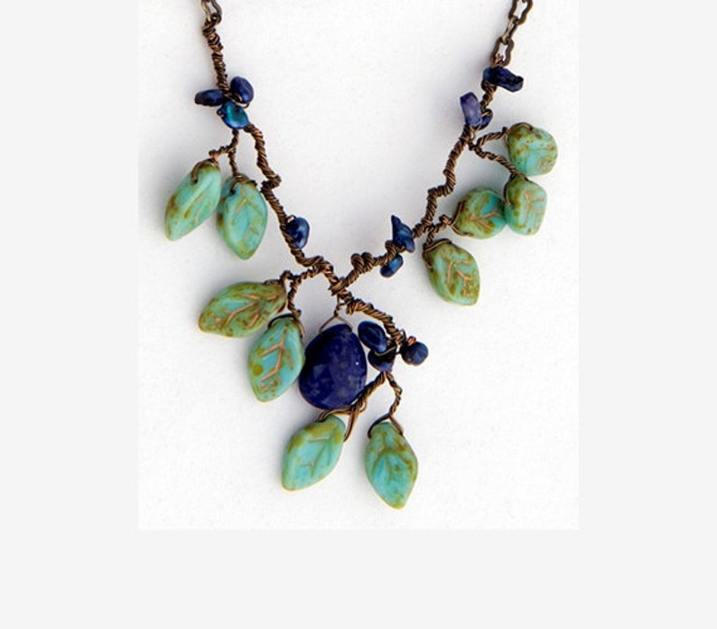 nature inspired Lapis gemstone necklace blue and green