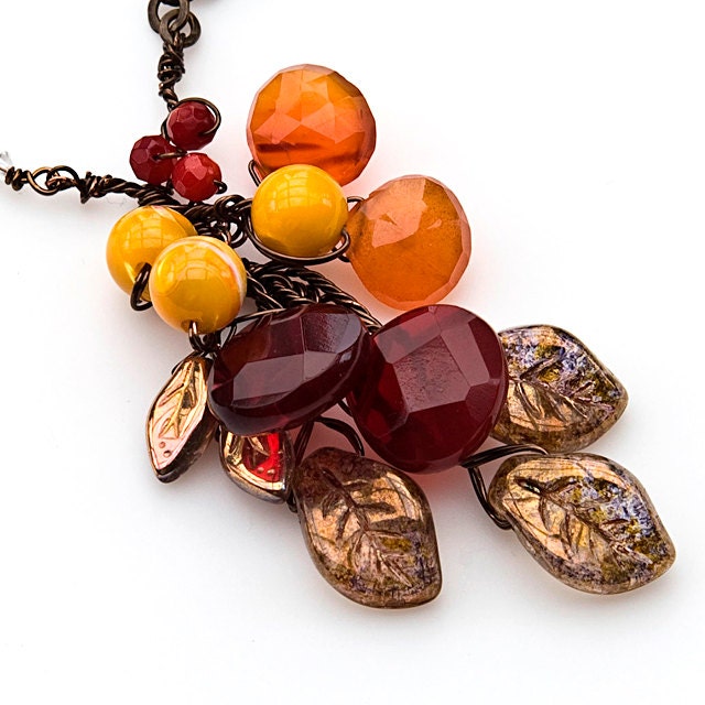 Fall Jewelry Gemstone Leaf Necklace with Carnelian Ruby Etsy