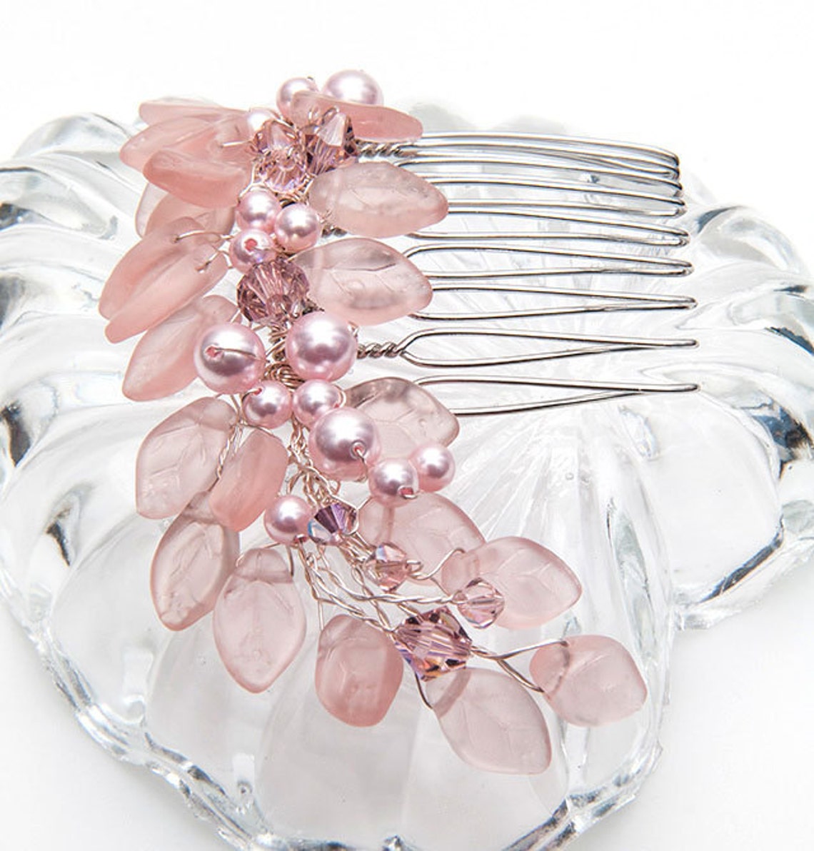 Pink Bridal Hair Comb Floral Head Piece Wedding Hair Etsy