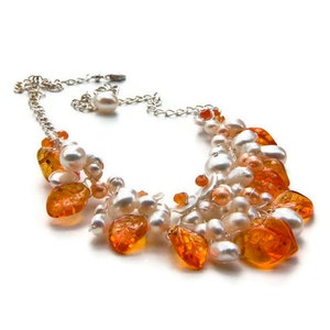 Orange Wedding Necklaces for Women, Beaded Leaf Necklace, Fairytale Wedding Jewelry, Woodland Fairy Jewelry, Fae Jewelry