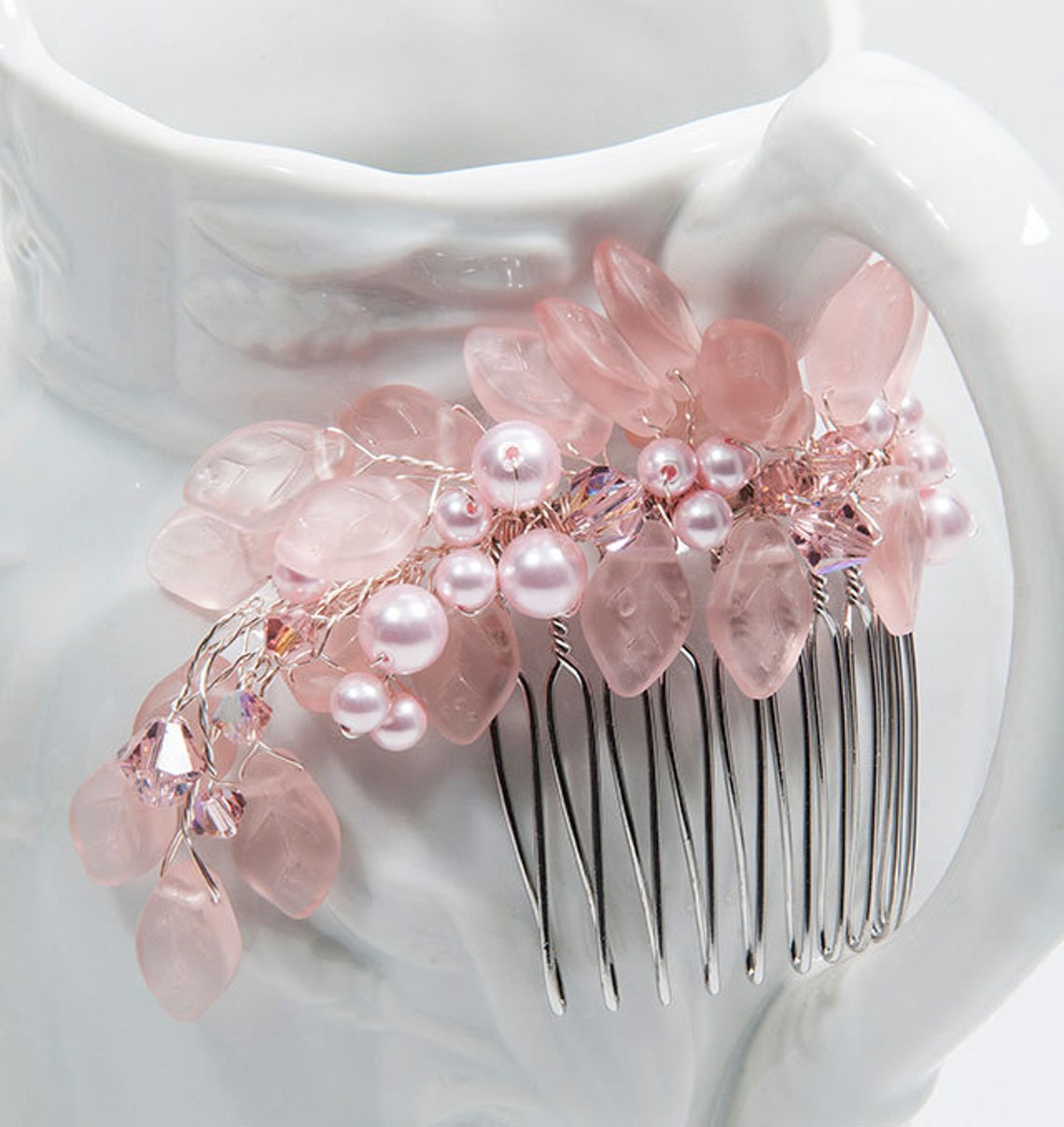 Pink Bridal Hair Comb Floral Head Piece Wedding Hair Etsy