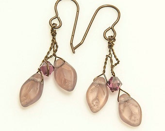 Purple Amethyst Dangle Earrings, Purple Twig Earrings, Amethyst Leaf Earrings, Nature Jewelry, Winter Jewelry