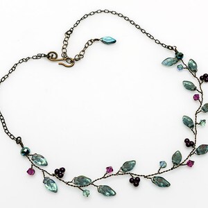 Leaf Necklace for Women, Delicate Choker Necklace, Enchanted Forest Wedding Jewelry for Bride, Something Blue for Bride from Mom, Plant Mom