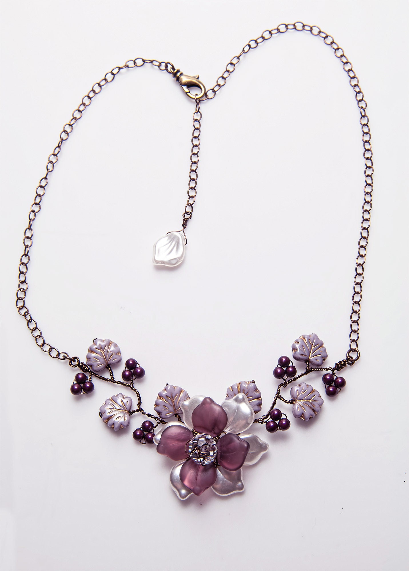Purple Vintage Style Flower Vine Necklace Beaded Nature | Etsy