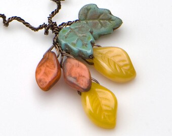 Yellow Leaf Necklace, Fall Jewelry, Boho Necklace, Faerie Jewelry and a Gift for Her
