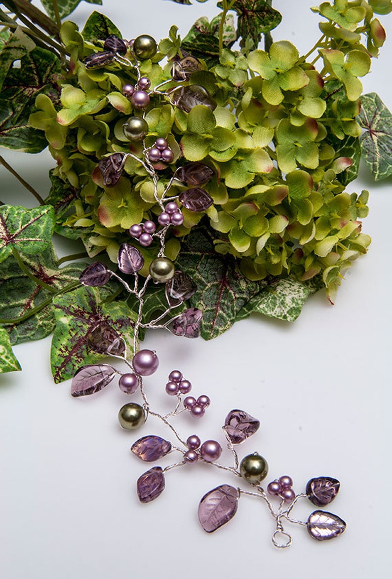 Purple Bridal Hair Vine, Fairy Wedding Hair Piece, Lilac Wedding Hair Accessories, Hair Jewelry for Women, Elvish Headpiece, Floral Bridal image 4