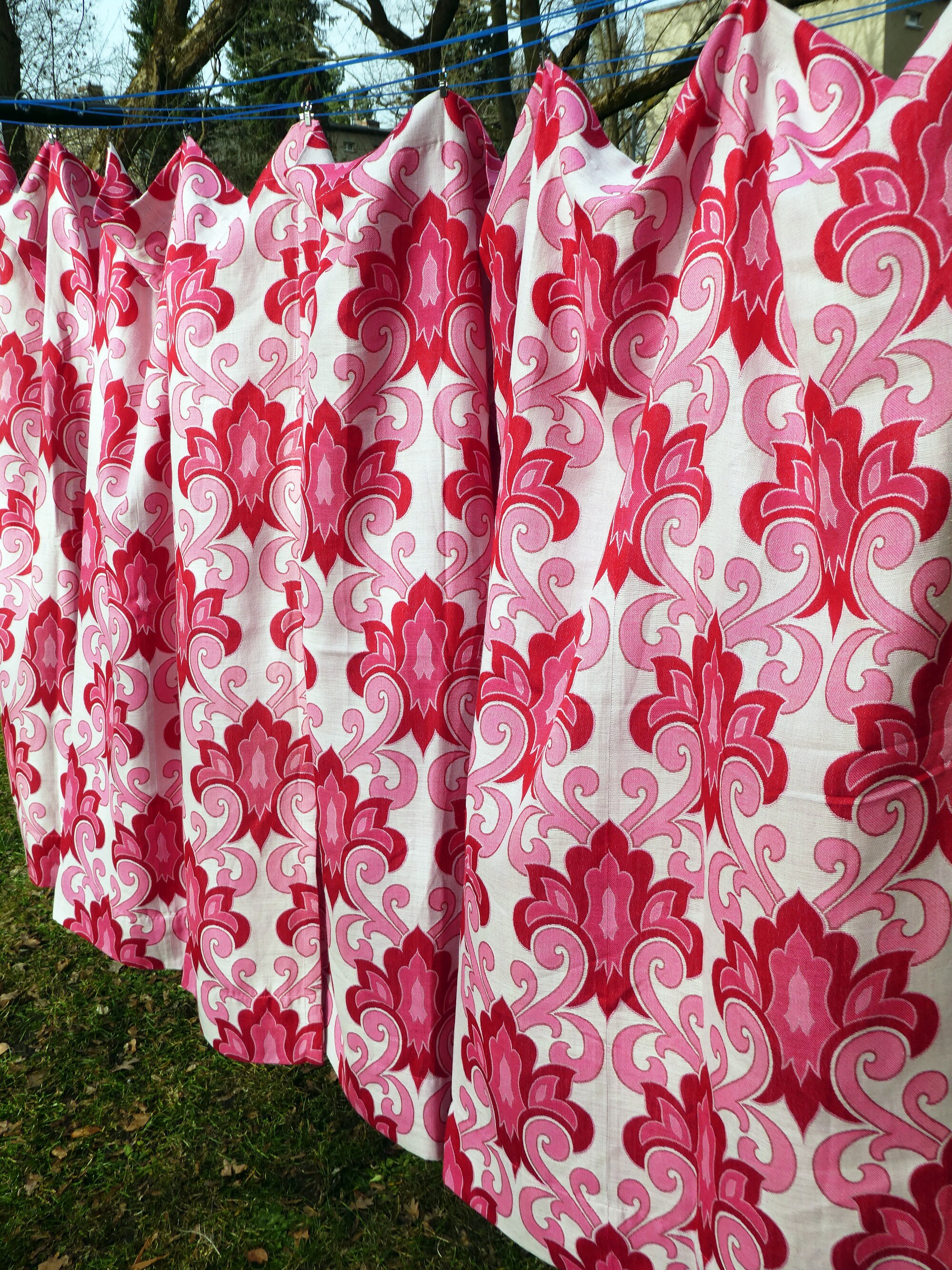 Mid Century Pinks and White Woven Curtains Vintage 1970s Etsy