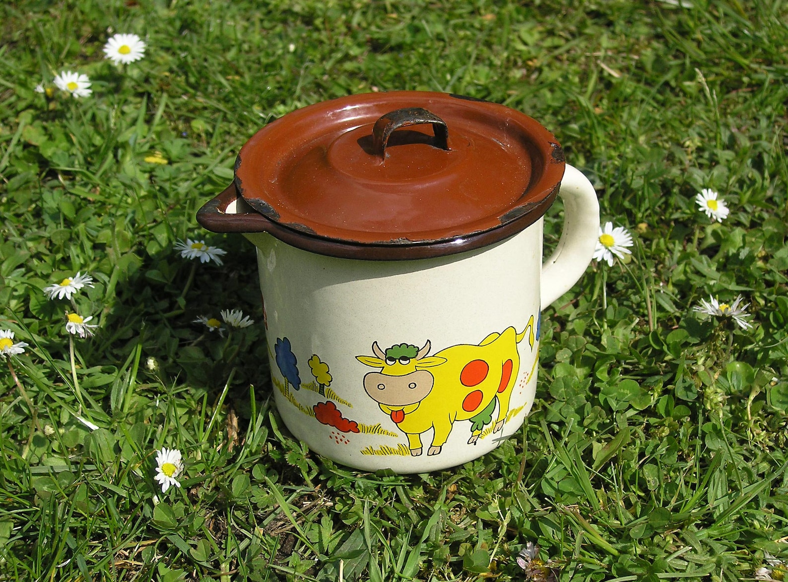 Vintage Enamel Milk Pitcher With Cow Milk Heating Pot Milk Etsy