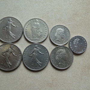 Set of Swiss Franc Coins 1960-1985 and Italian Lira Coin 1992, Swiss and Italian Coins, European Coins, Switzerland and Italy Country Coins
