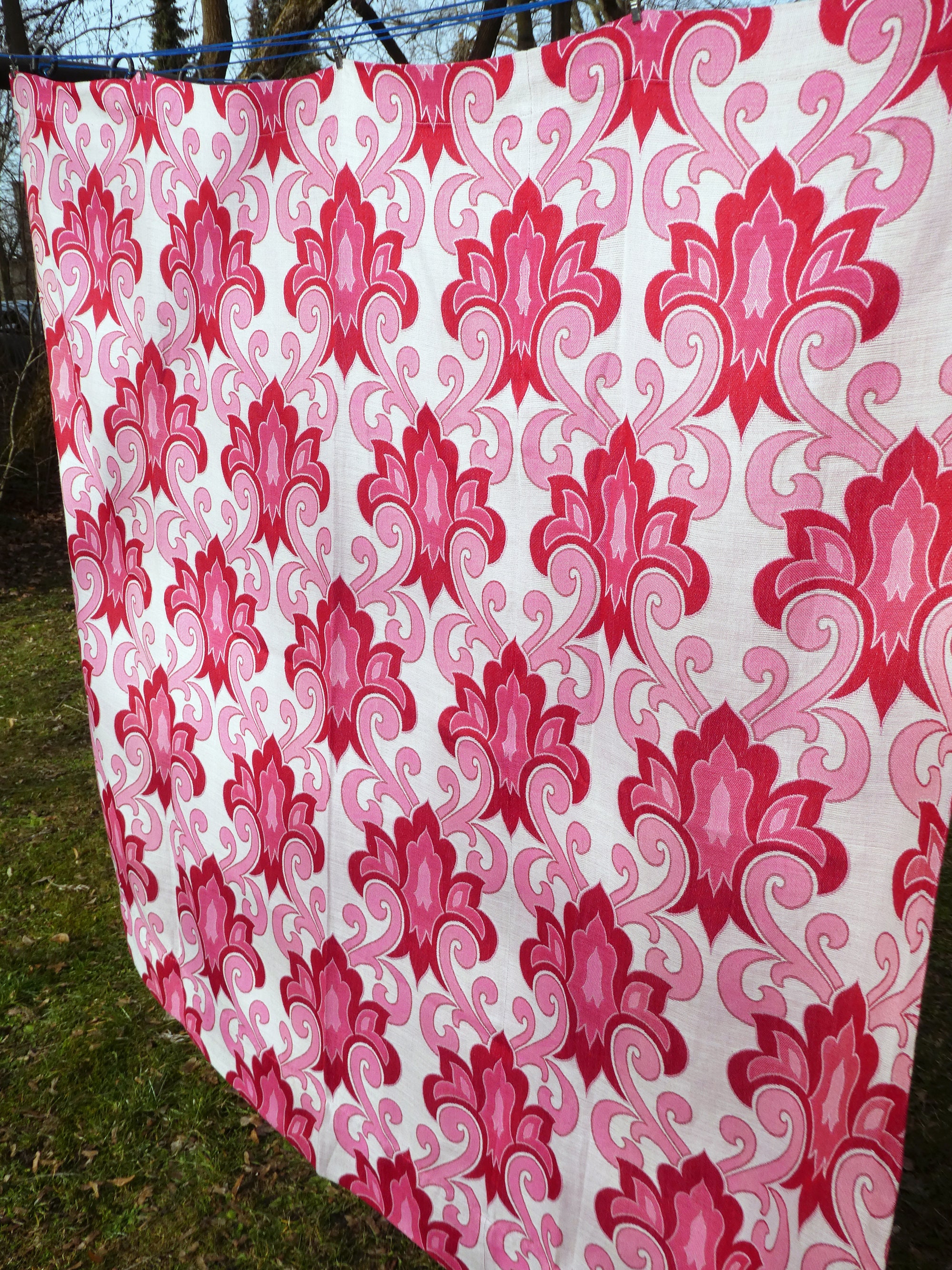 Mid Century Pinks and White Woven Curtains Vintage 1970s Etsy