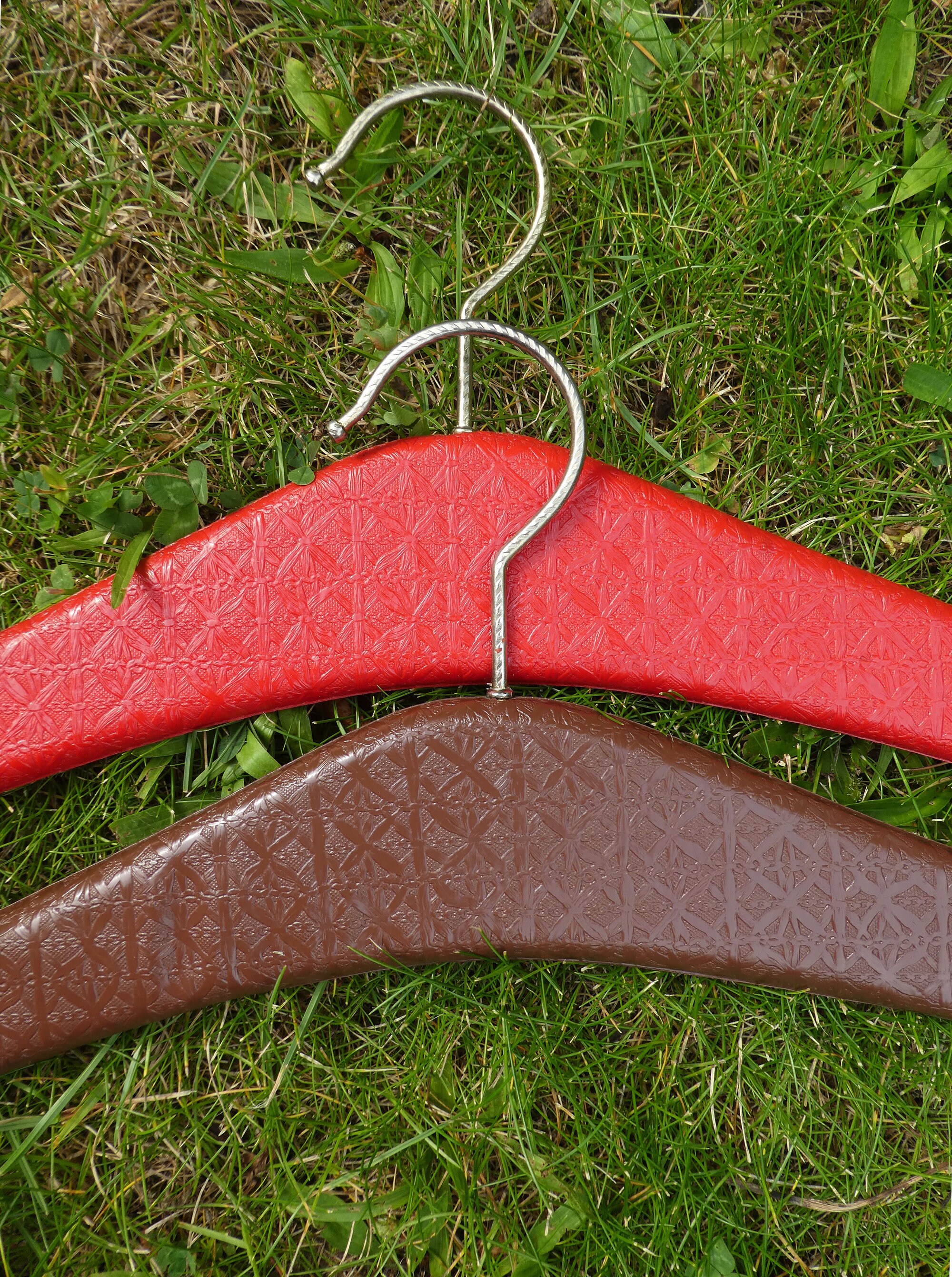 2 Mid Century Stud Clothes Hangers Red and Brown Textured Etsy