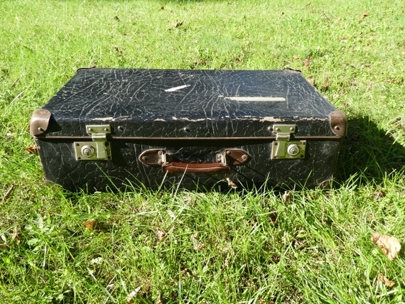 Vintage 1940s Black Suitcase Compressed 