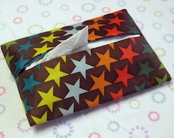 Handmade Stars Tissue Holder in Brown, Tissue Pouch, Travel Tissue Holder, Travel Tissue case