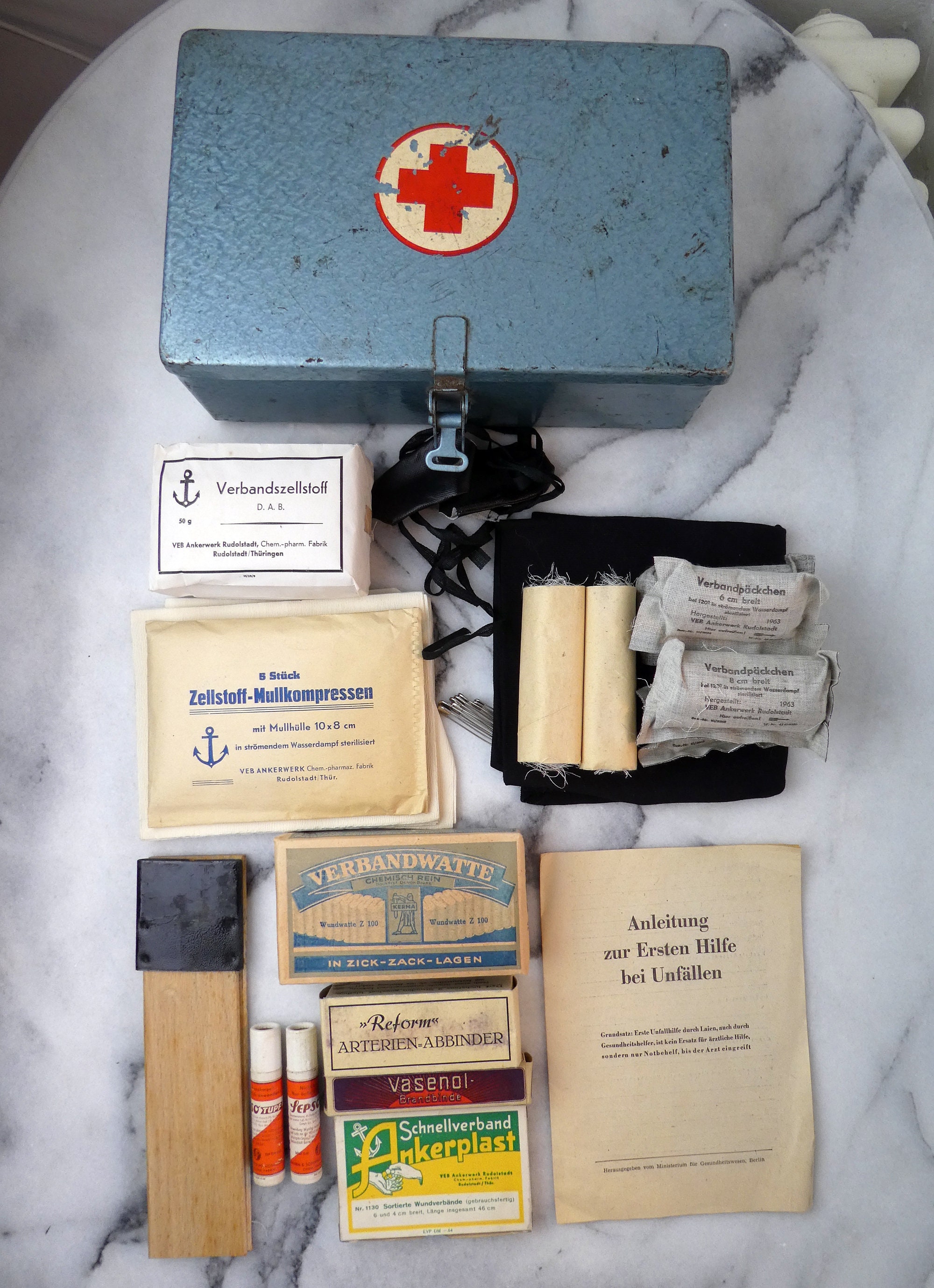 Vintage 1960s Medical First Aid Car Kit Made in East Germany GDR, Emergency  First Aid Metal Box With Original Bandages, Medicines, Paperwork 