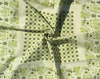 Large Green Pillowcase, Vintage 100% Cotton Geometric Floral Pillowcase, Green on Pale Green Flower Bed Pillowcase