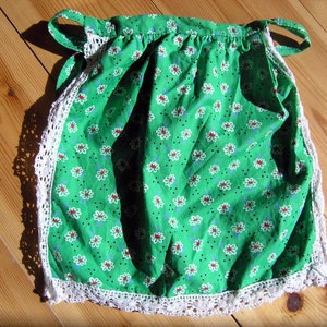 Vintage Green Doll Apron, Vintage Cotton Floral Doll Apron, Play Clothes, Handmade Doll Apron Green Flowers, Original 1970s Doll Clothes