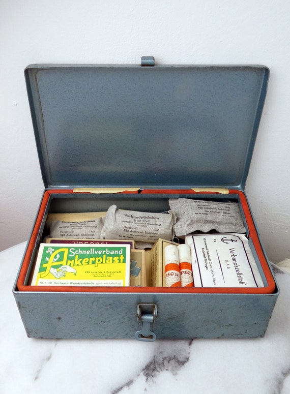Vintage 1960s Medical First Aid Car Kit Made in East Germany Vintage 1960s Medical First Aid Car Kit Made in East Germany