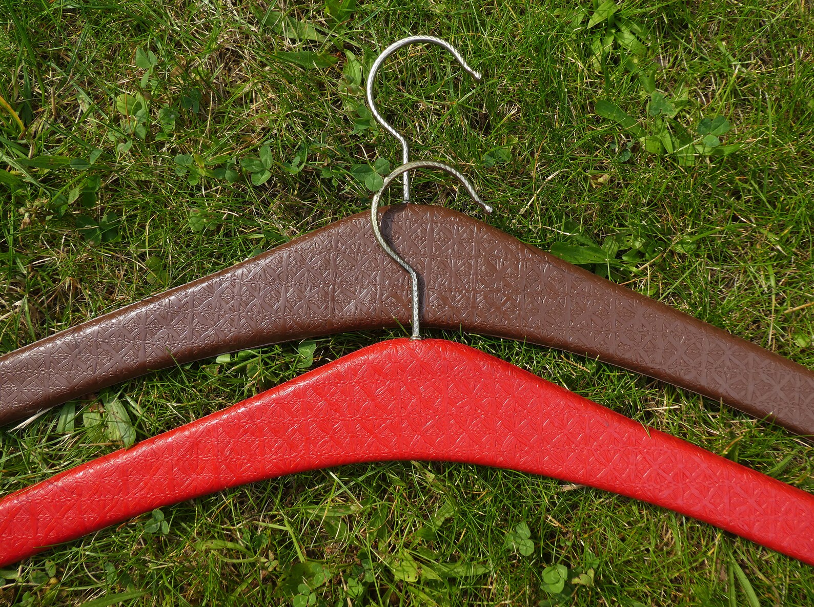 2 Mid Century Stud Clothes Hangers Red and Brown Textured Etsy