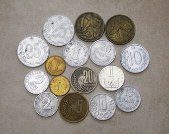 Vintage Coins Socialist Bloc, Lot of 16 Eastern European Collectible Coins, Coins 1950-2009