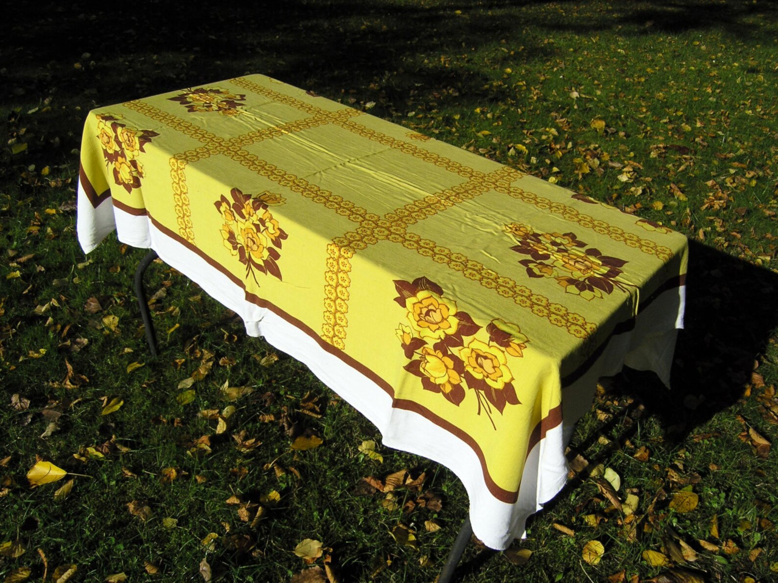 Vintage Yellow Floral Tablecloth Mid Century Rectangular Etsy