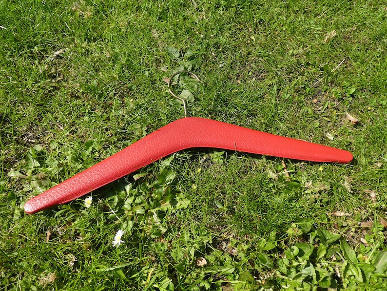 1 Mid Century Stud Clothes Hangers, Red Faux Leather Covered Vintage Coat Hangers, 1970s Pleather Covered Clothes Hangers image 8