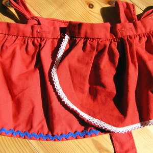 Vintage Red Doll Aprons, Cotton Vintage Doll Apron, Play Clothes, Handmade Doll Apron, Original 1970s Doll Clothes