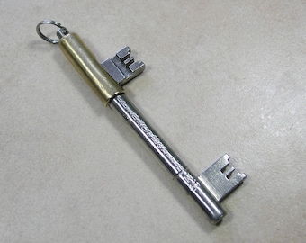 Double Sided Key with Carry Cap, Vintage Berliner Key and Holder, Steel Forced Locking Key, Unique to Berlin Germany, Berlin Key writing