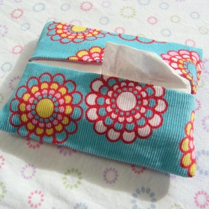Handmade Tissue Holder, Pocket Tissue Holder, Aqua Corduroy Floral Tissue Pouch, Cord Travel Tissue Holder, Travel Tissue Case, Toiletry Bag