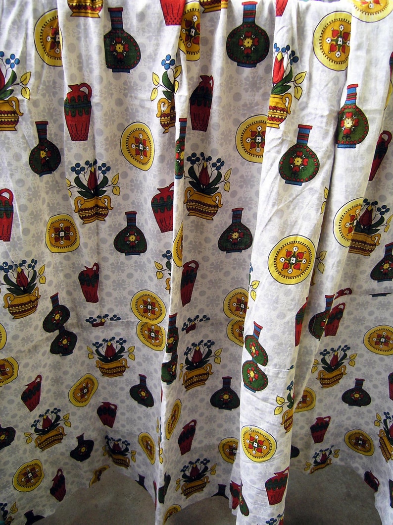 Mid Century Kitchen Curtains with Vase Design Set of 2 | Etsy