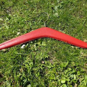1 Mid Century Stud Clothes Hangers, Red Faux Leather Covered Vintage Coat Hangers, 1970s Pleather Covered Clothes Hangers