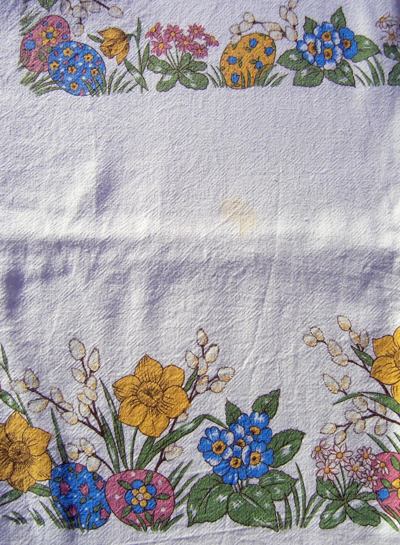 Vintage Easter Tablecloth, Retro Easter Cotton Tablecloth With Daffodil