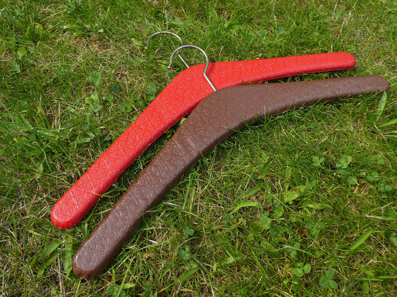 2 Mid Century Stud Clothes Hangers Red and Brown Textured Etsy
