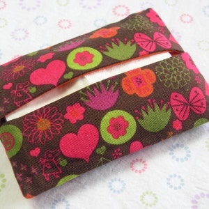 Handmade Tissue Holder, Pocket Tissue Holder, Brown Lime Magenta Floral Tissue Pouch, Travel Tissue Holder, Travel Tissue Case, Toiletry Bag