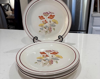 Vintage International Floral Stoneware Patio Series Carefree 1671 Dinner Plates (4)