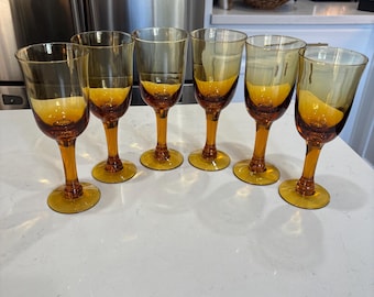 Copas de vino vintage de vidrio soplado a mano color ámbar con tallo de burbuja de 20 cm (juego de 6)