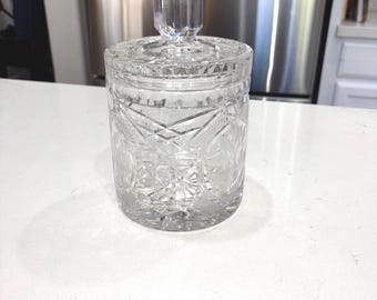Vintage Hand geschliffenen Kristall Deckel Eiskübel Keks Glas 18 cm hoch