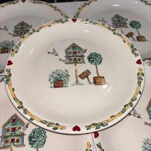 Thomson Pottery Birdhouse Pattern Dinner Plates 10.25” (6)