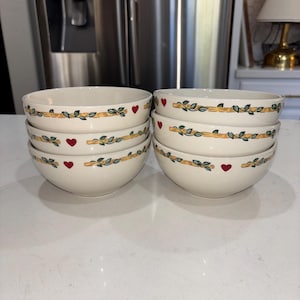 Thomson Pottery Birdhouse Pattern Cereal Soup Bowls, Set of 6