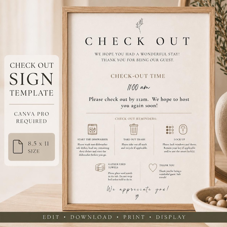 Airbnb Sign | Checkout Sign | Editable Template | Digital Download | Vacation Rental House Rules | Printable Wall Decor image 1